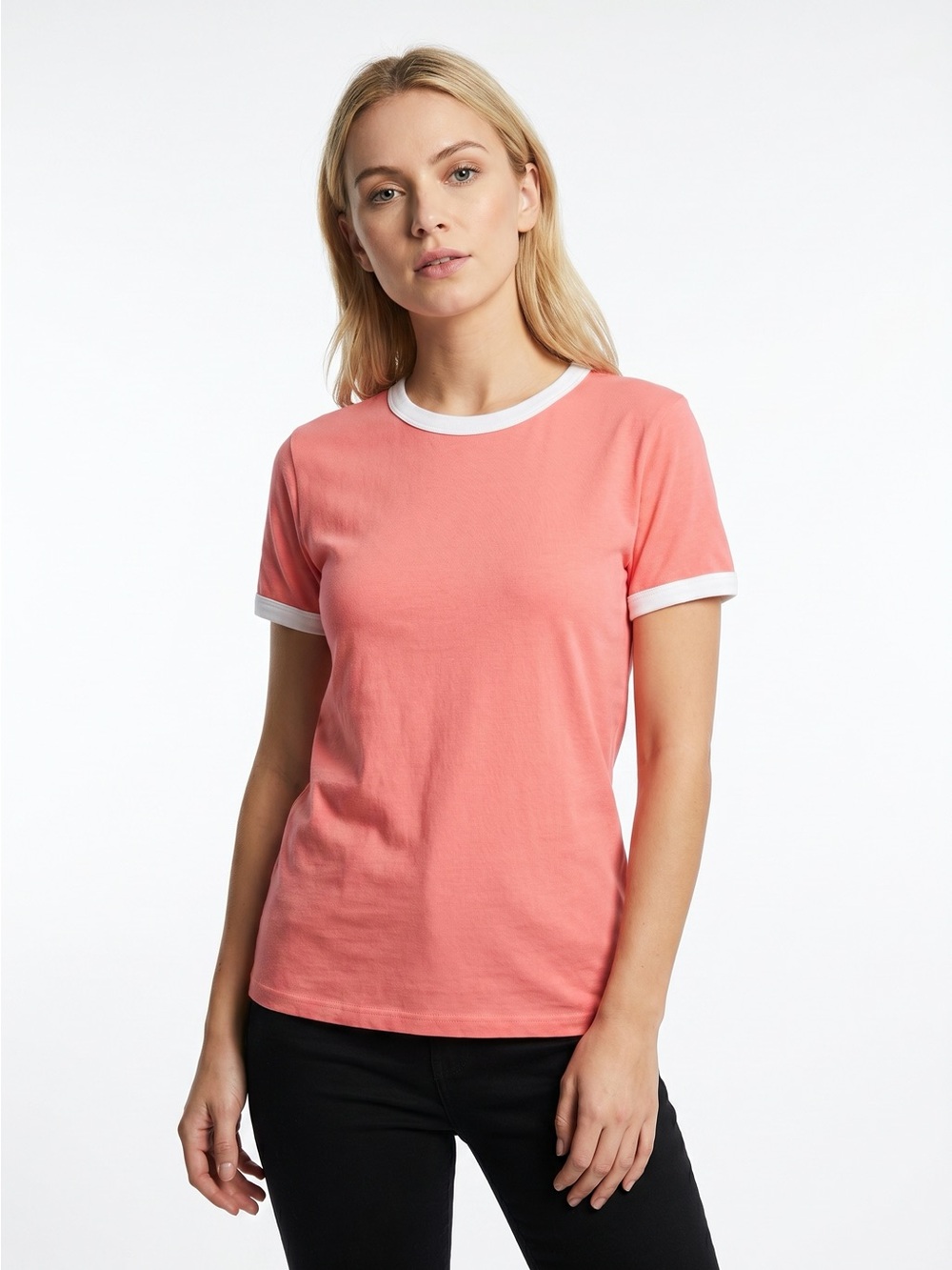 Women's Coral Ringer Tee with White Trim
